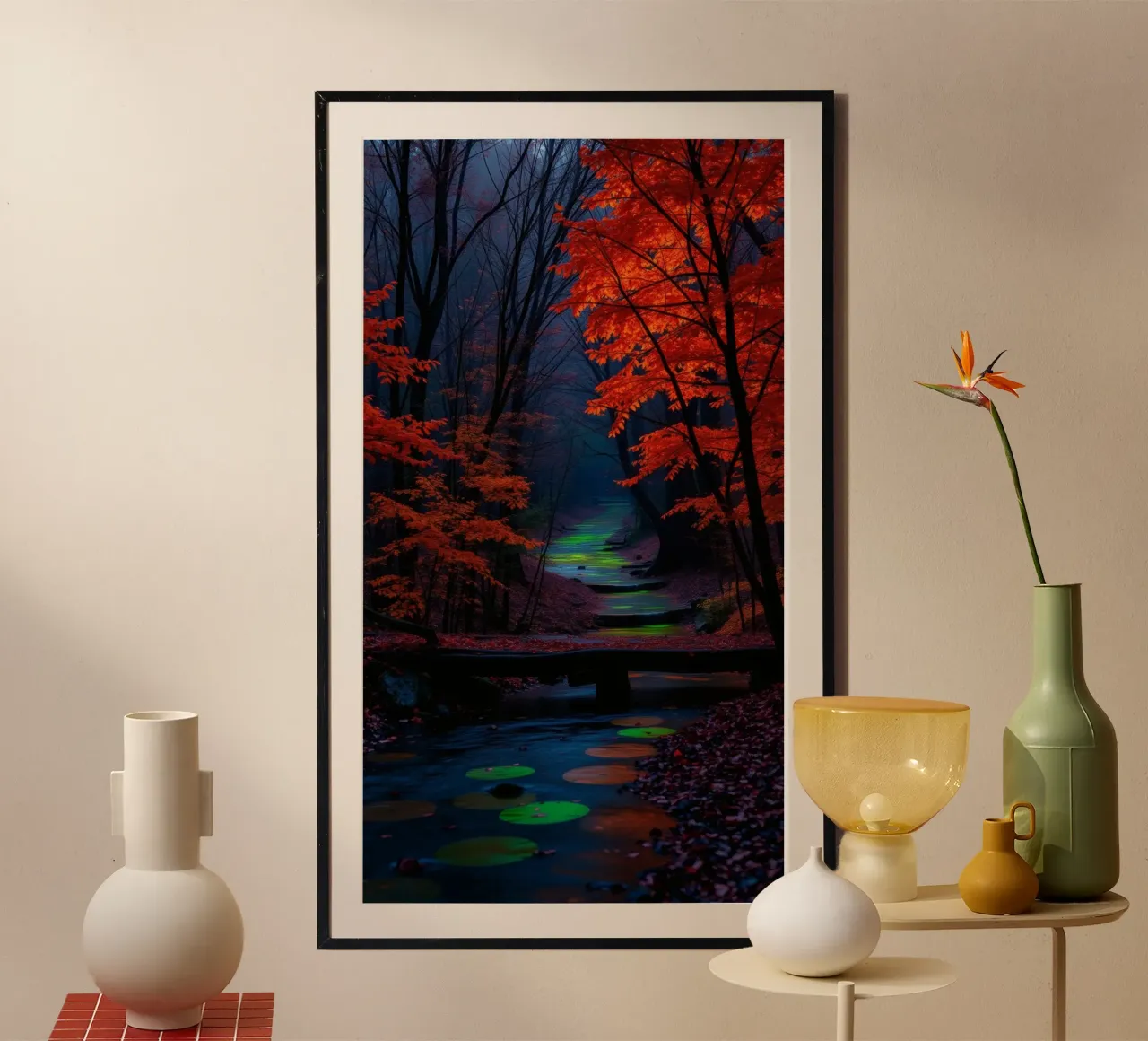 Superbe paysage d'automne avec des feuilles d'un rouge éclatant hahnemühle de DesignDoodle