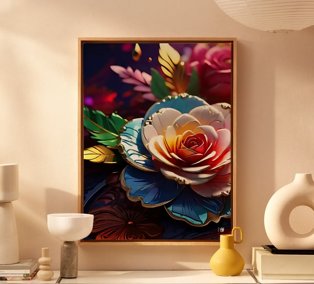 Fiori moderni e futuristici tela con Cornice a cassetta da LM2KONE