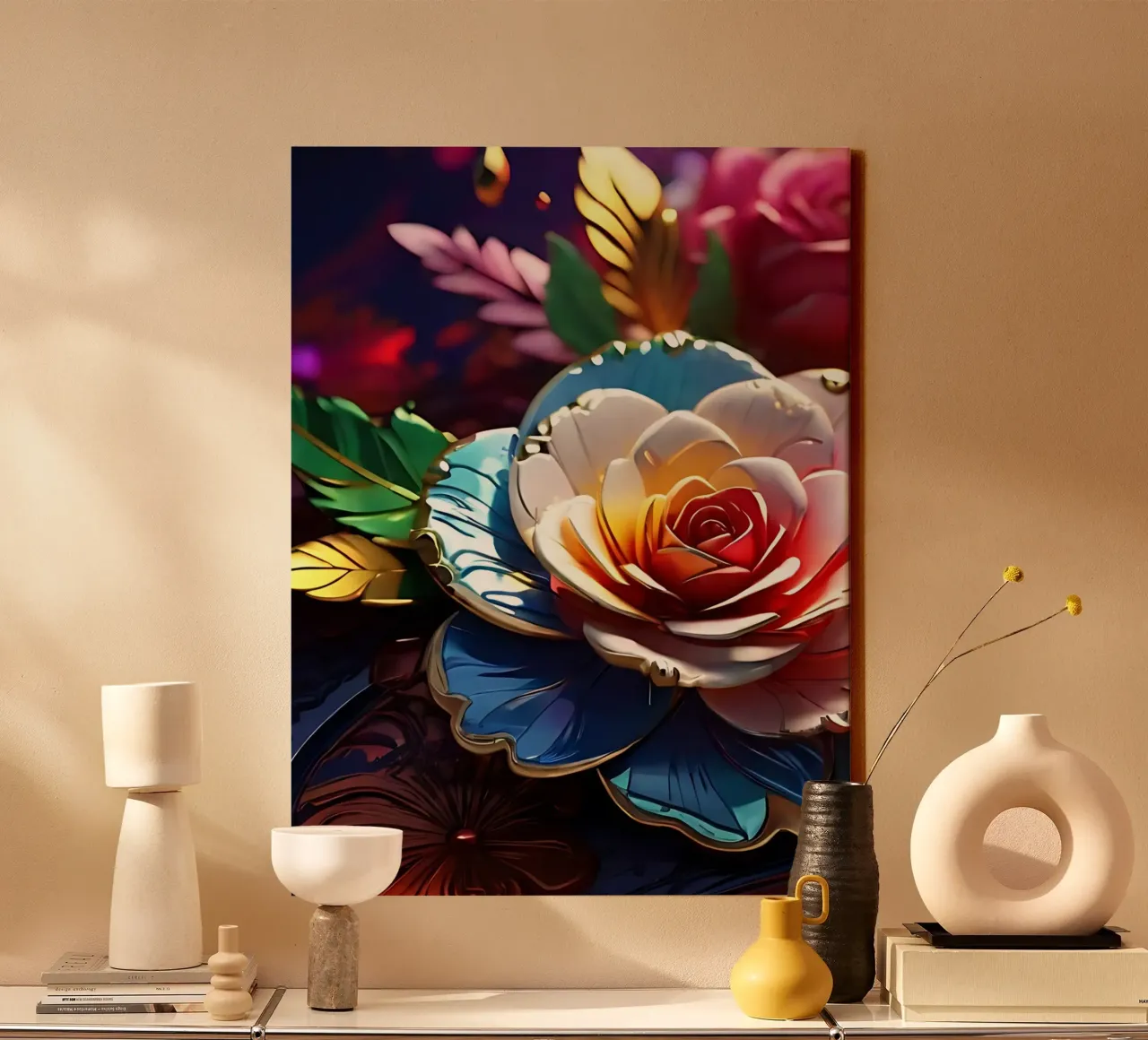 Fiori moderni e futuristici tela con Cornice a cassetta da LM2KONE
