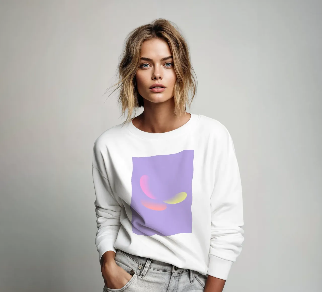 Motif abstrait en violet, jaune et rose sweat de Something for you