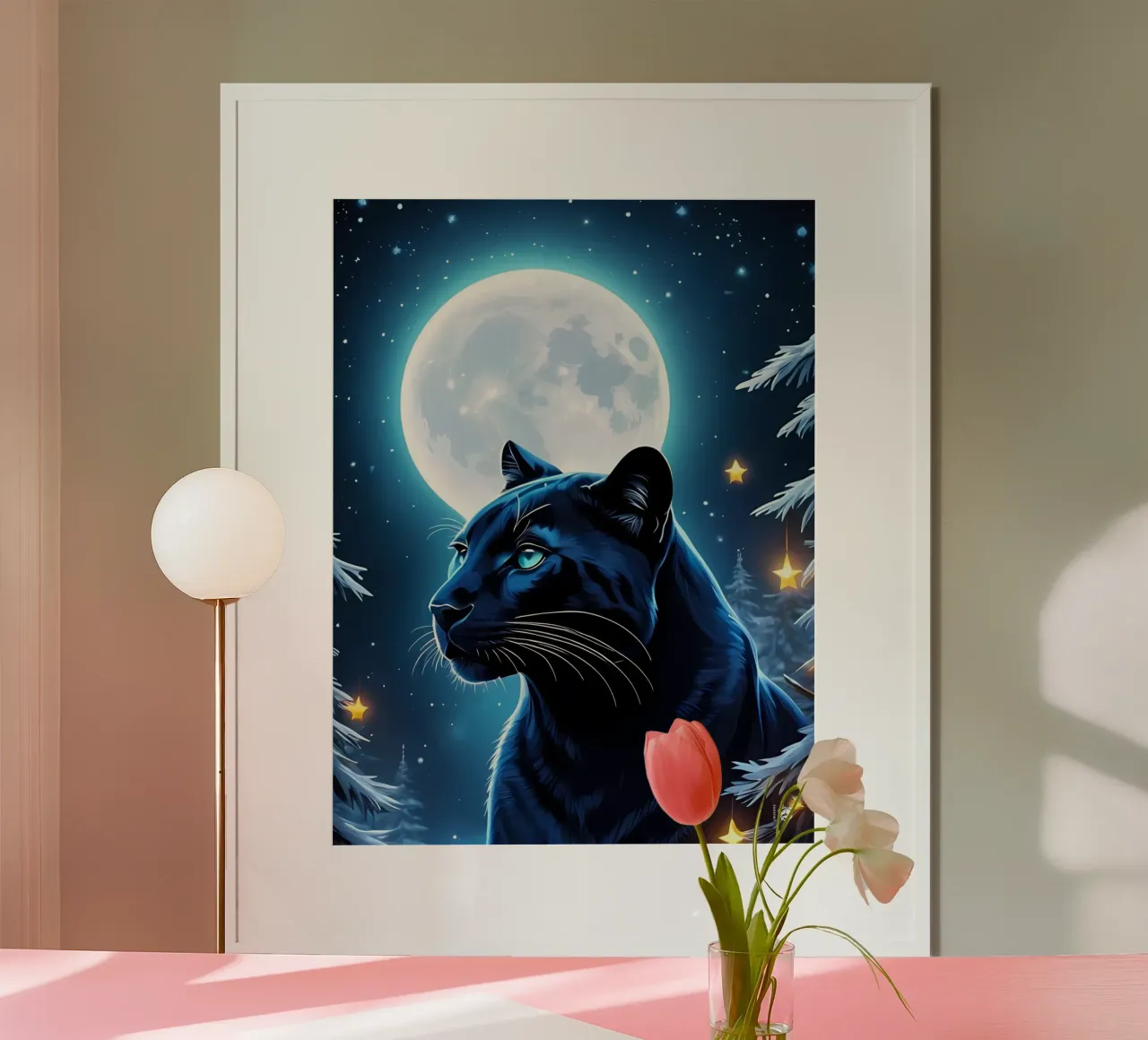 Luna Pantera Nera poster con telaio in legno da LM2KONE