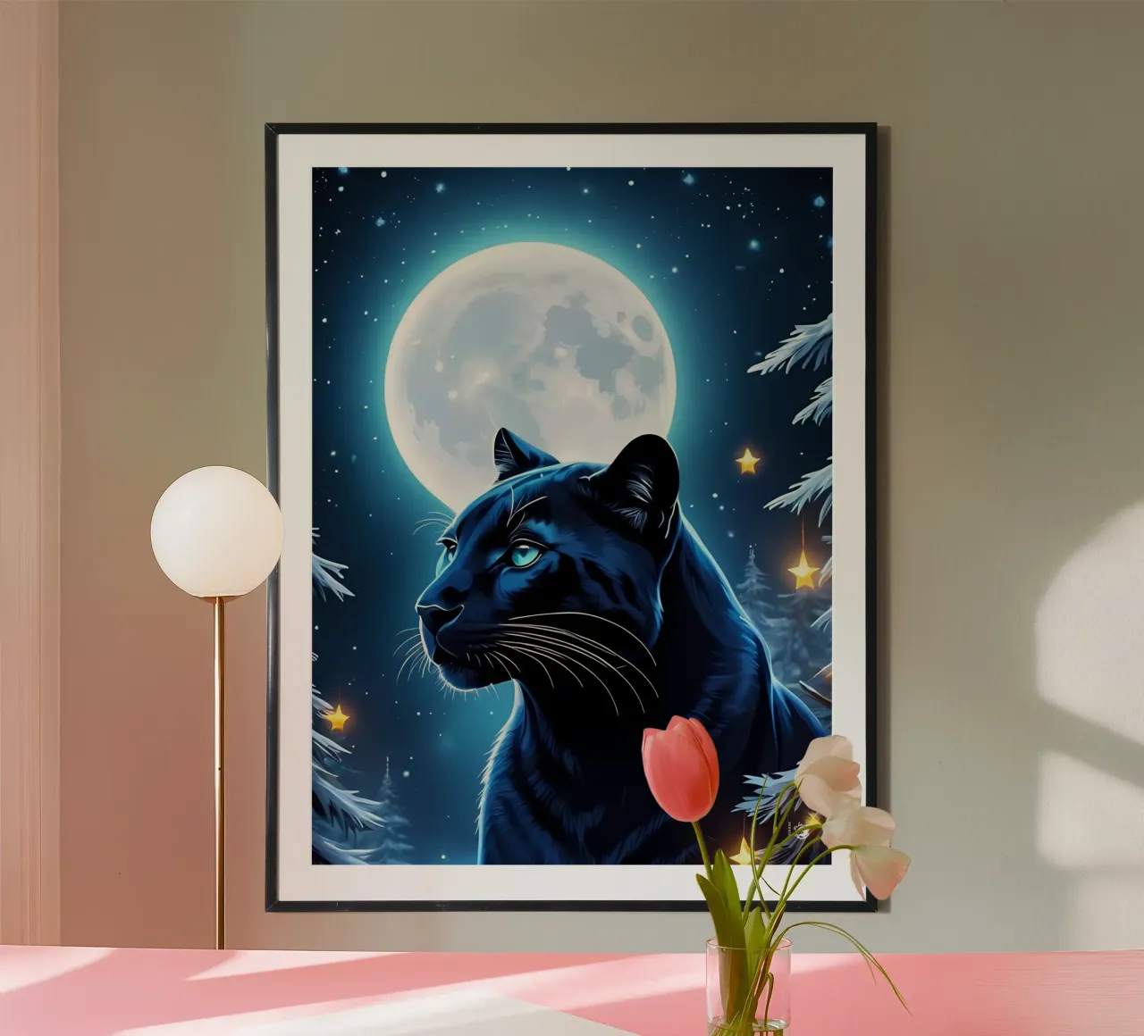 Luna Pantera Nera poster con telaio in legno da LM2KONE