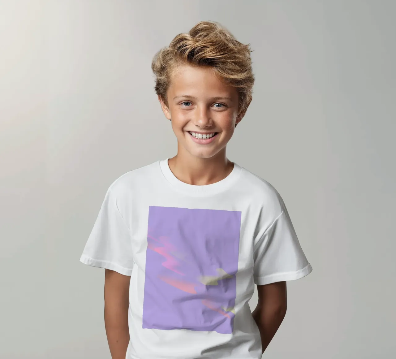 Abstract coloured pattern in purple, yellow and pink kids t-shirt by Something for you