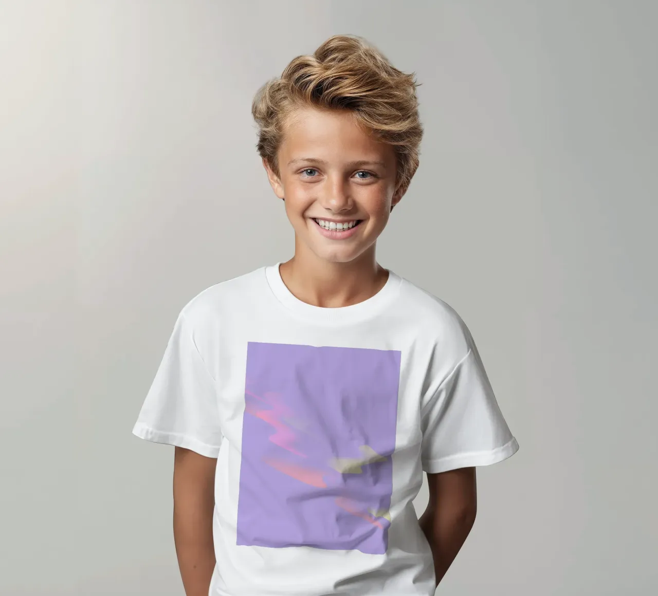 Abstract coloured pattern in purple, yellow and pink kids t-shirt by Something for you