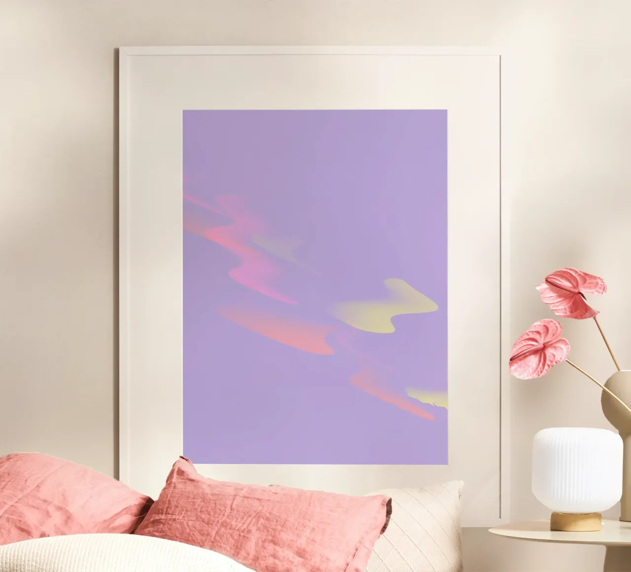 Motif abstrait coloré en violet, jaune et rose poster avec cadre en bois de Something for you