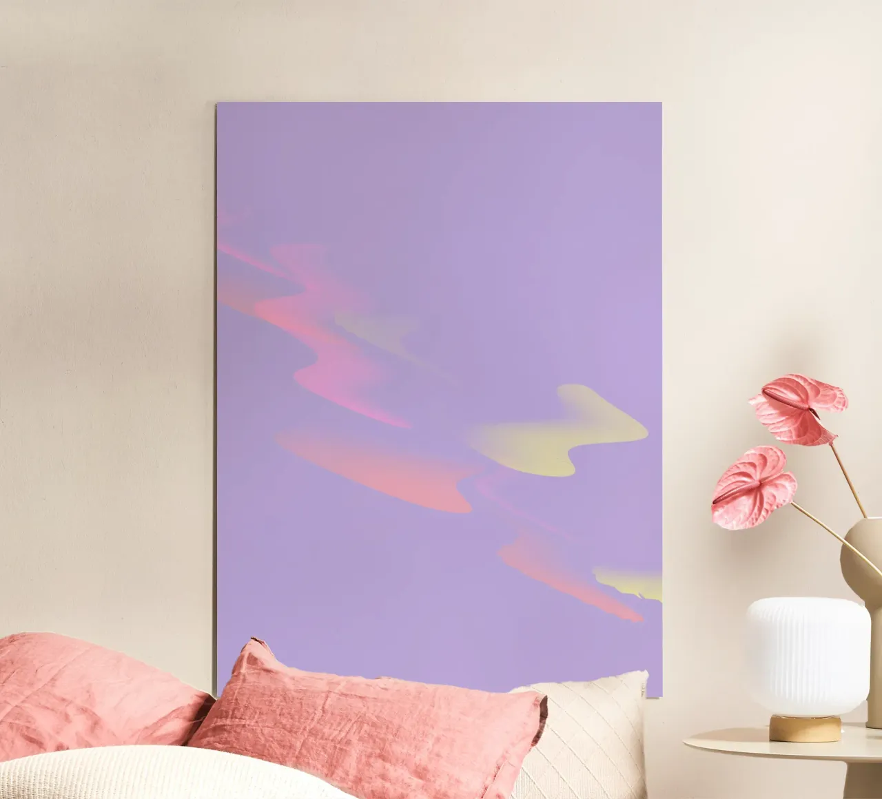 Motif abstrait coloré en violet, jaune et rose poster avec cadre en bois de Something for you