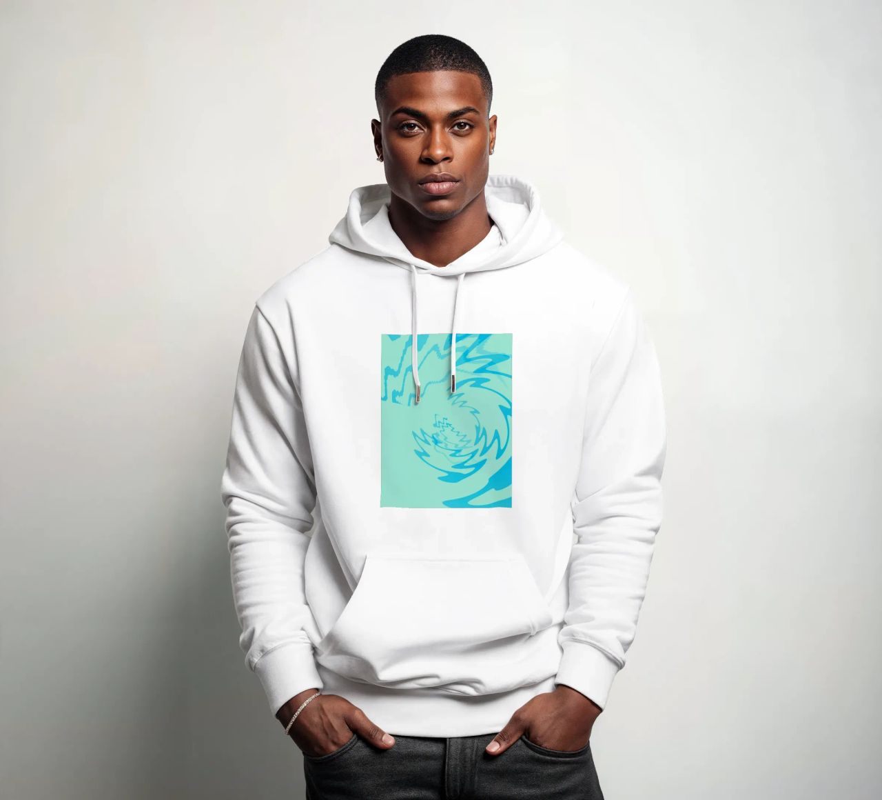 Abstract twisted dynamic zigzag pattern in blue hoodie by Something for you