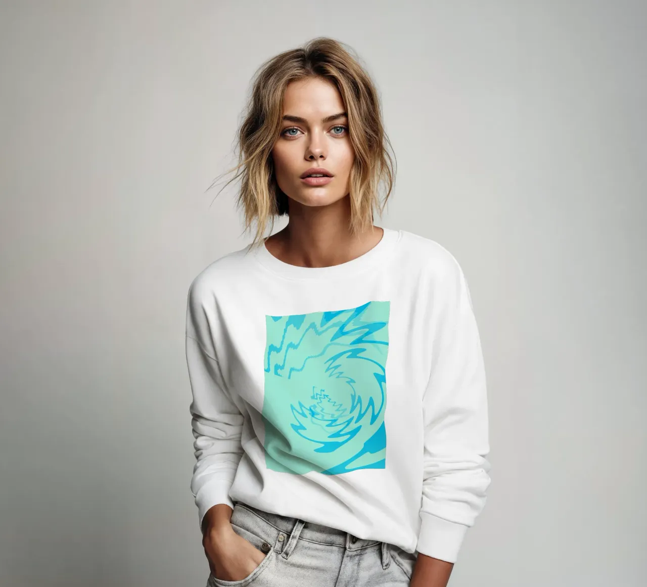 Abstraktes gedrehtes dynamisches Zick Zack Muster in Blau Sweatshirt von Something for you