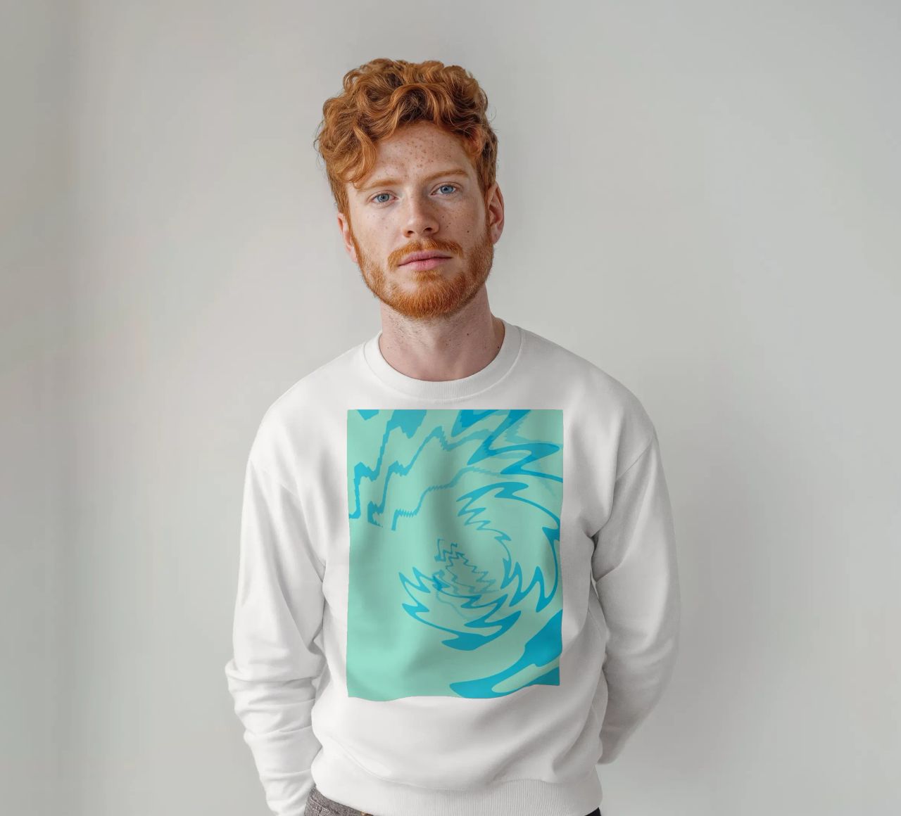 Abstract twisted dynamic zigzag pattern in blue sweatshirt by Something for you