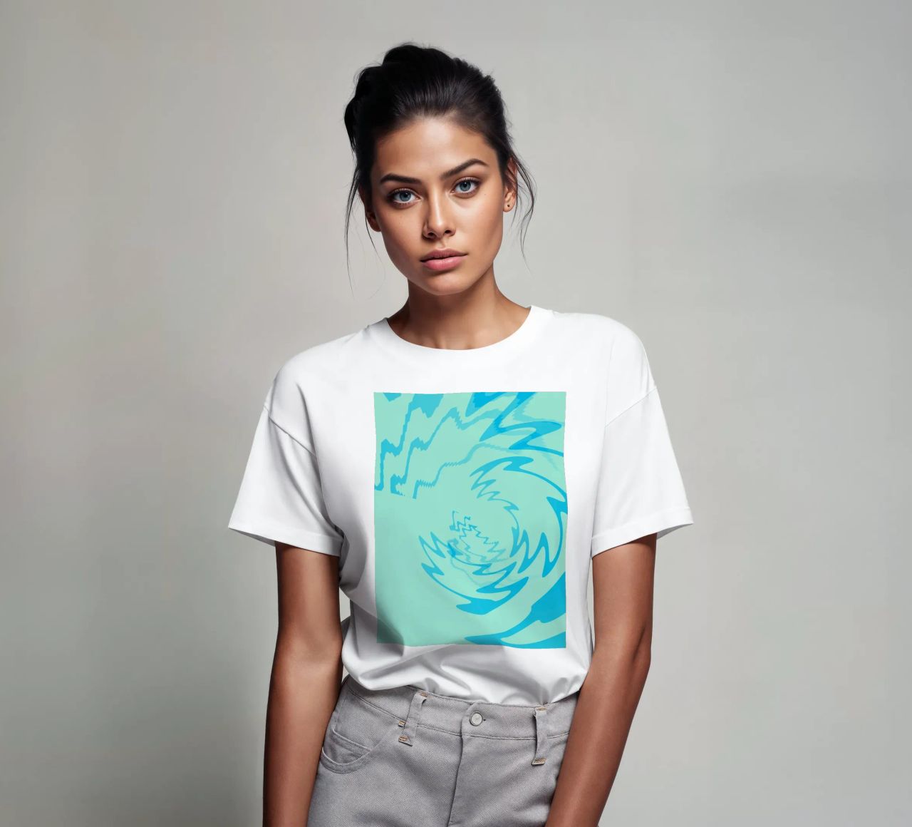 Abstract twisted dynamic zigzag pattern in blue t-shirt by Something for you