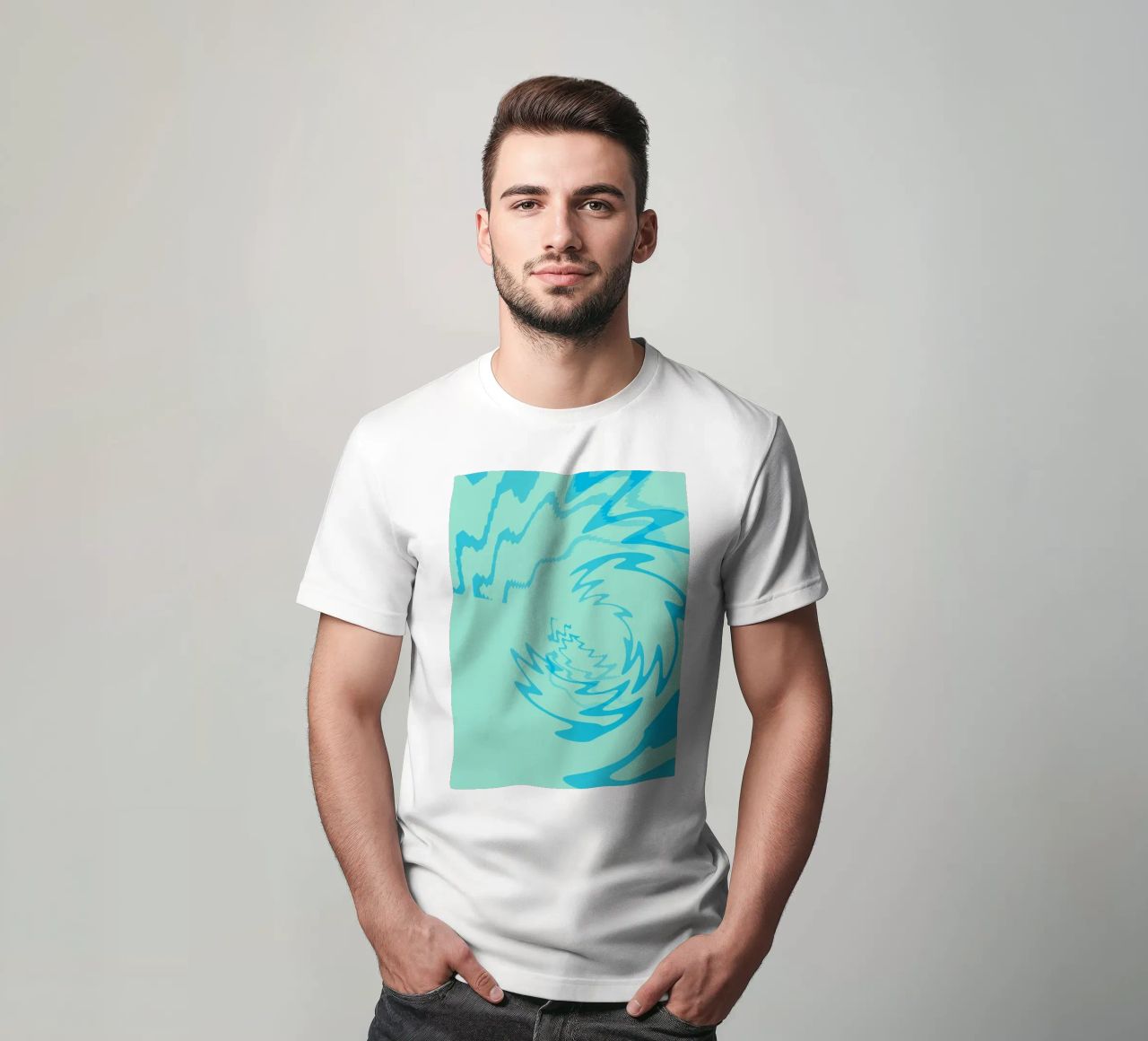Abstract twisted dynamic zigzag pattern in blue t-shirt by Something for you