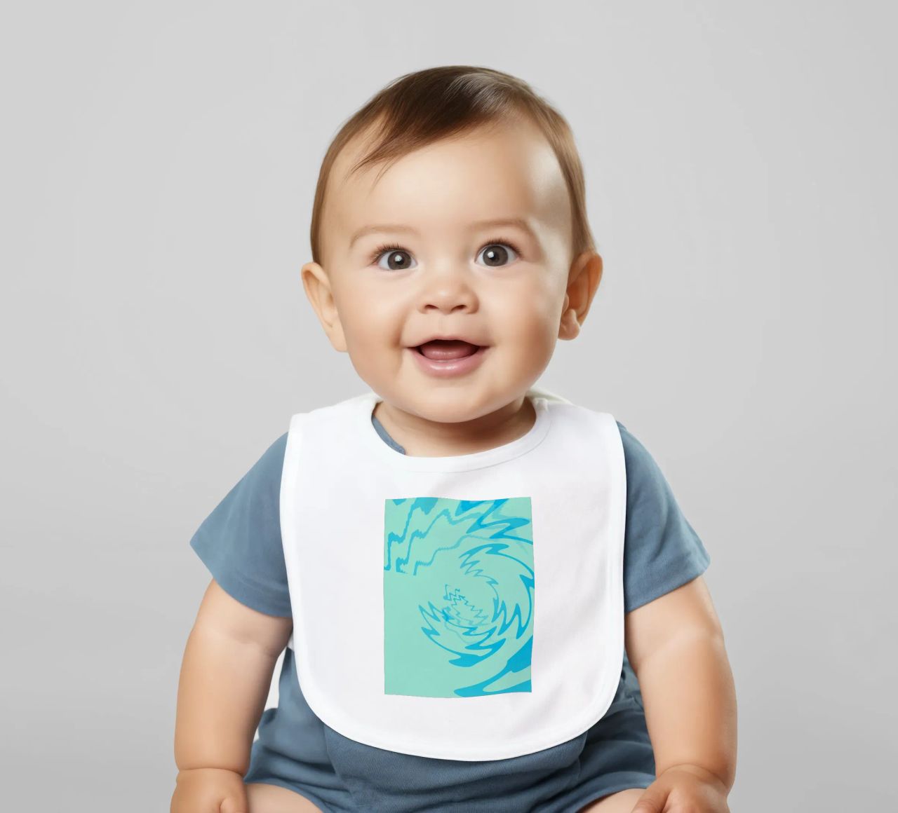 Abstract twisted dynamic zigzag pattern in blue baby bib by Something for you