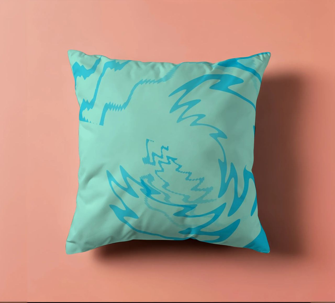 Abstract gedraaid dynamisch zigzagpatroon in blauw kussen van Something for you