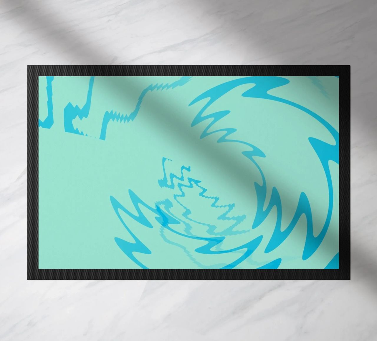 Abstraktes gedrehtes dynamisches Zick Zack Muster in Blau Fußmatte von Something for you