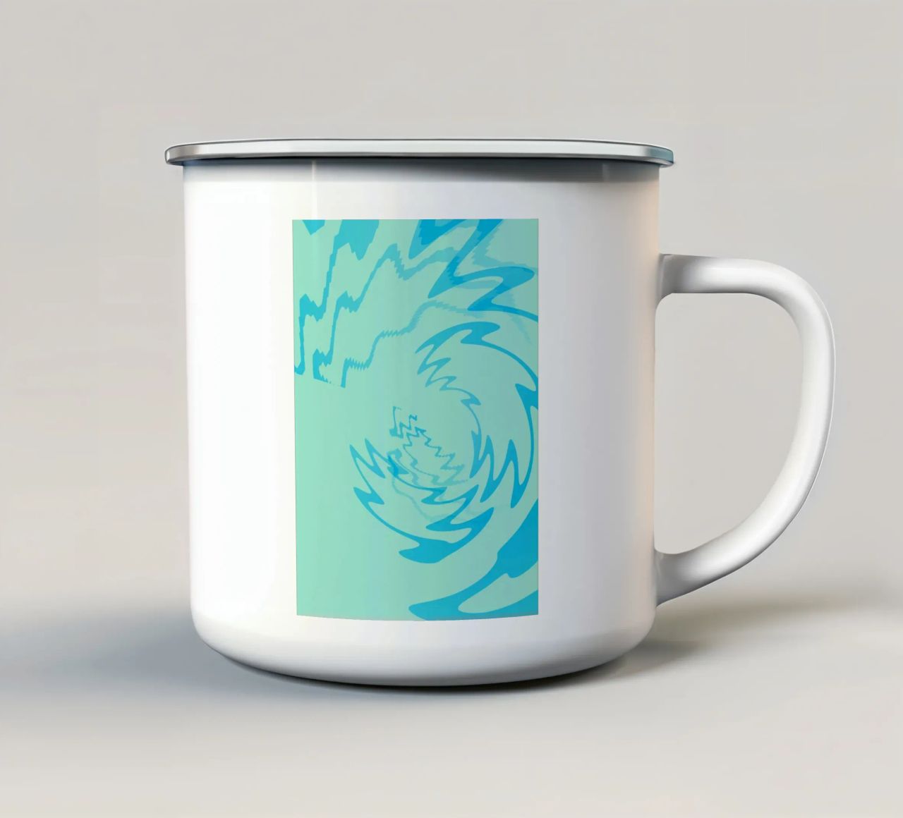 Abstract twisted dynamic zigzag pattern in blue enamel mug by Something for you