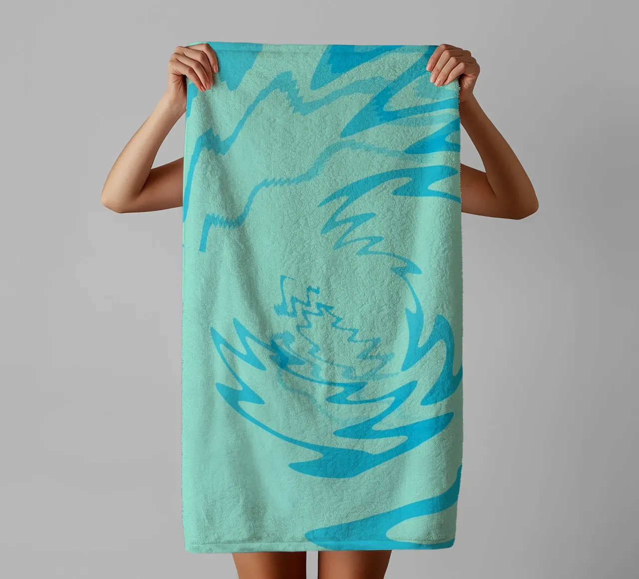 Abstract twisted dynamic zigzag pattern in blue towel by Something for you