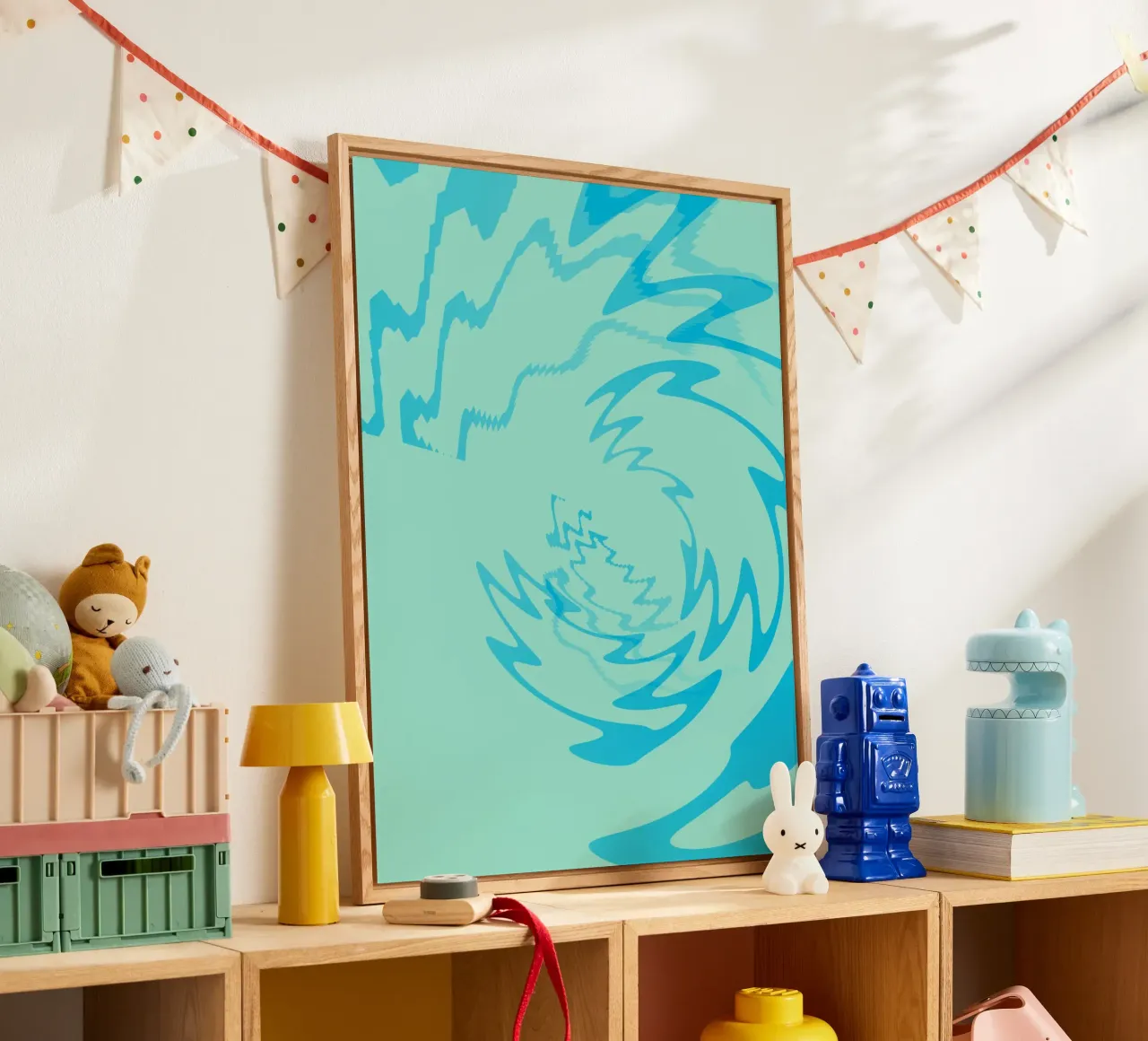 Abstract twisted dynamic zigzag pattern in blue acrylic glass by Something for you