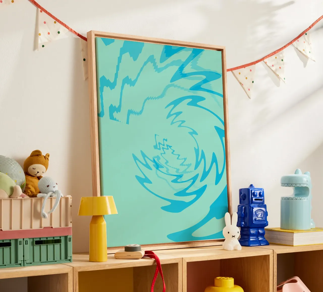 Motif zigzag dynamique abstrait torsadé en bleu toile de Something for you