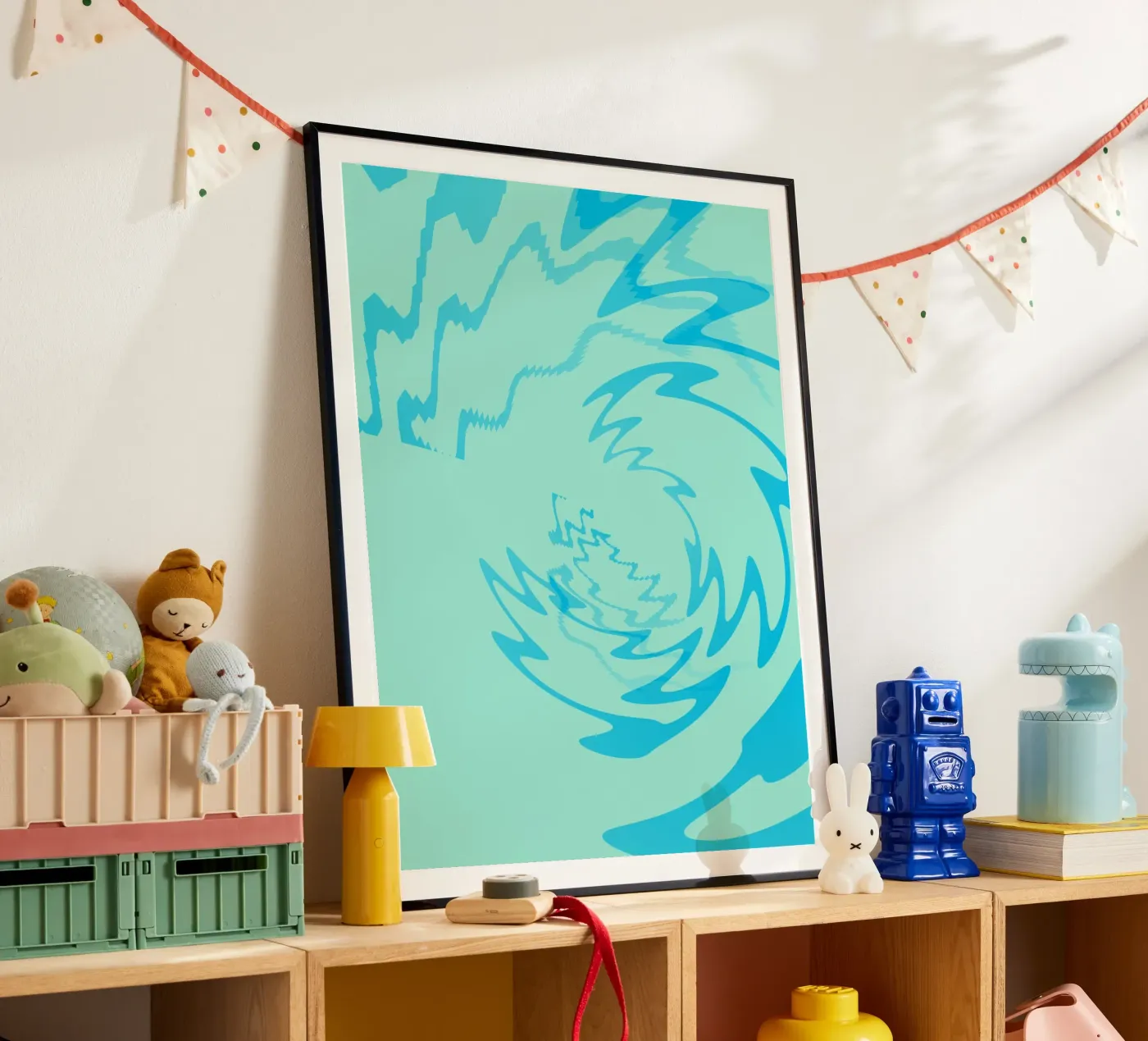 Disegno astratto a zigzag dinamico e ritorto in blu poster da Something for you