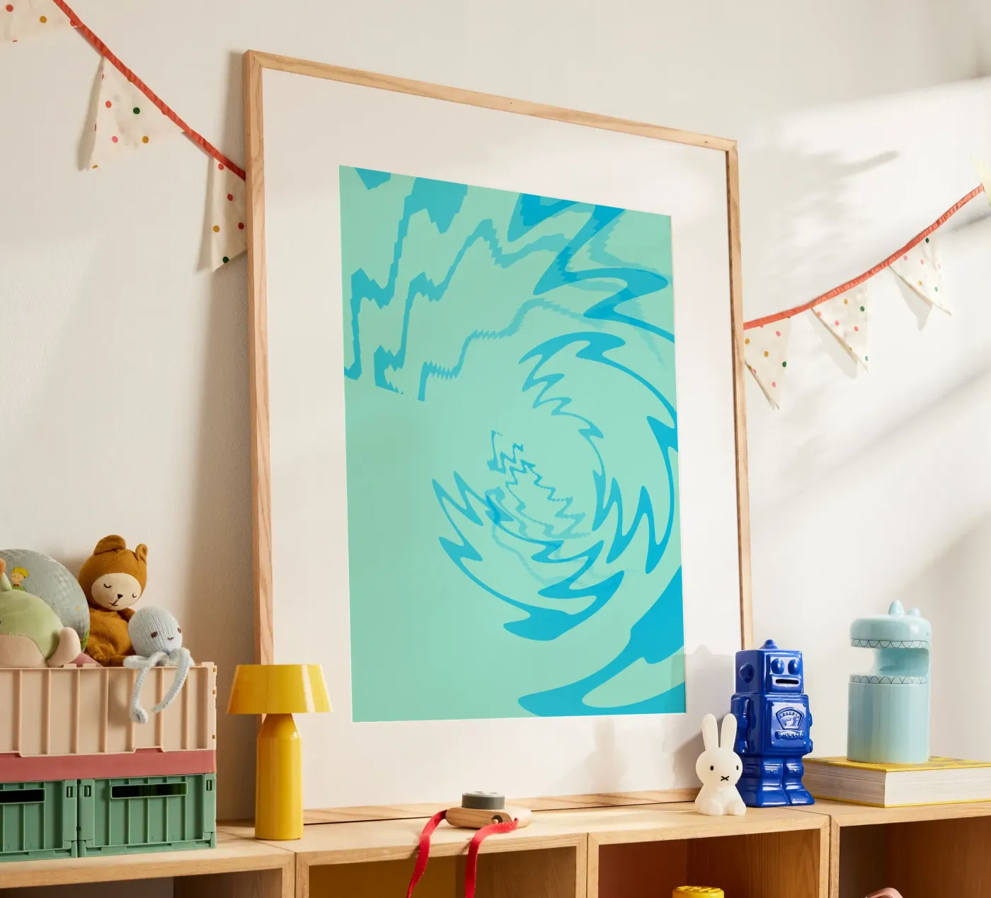 Disegno astratto a zigzag dinamico e ritorto in blu poster da Something for you