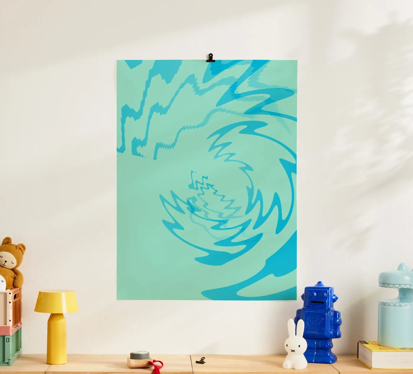 Disegno astratto a zigzag dinamico e ritorto in blu poster da Something for you