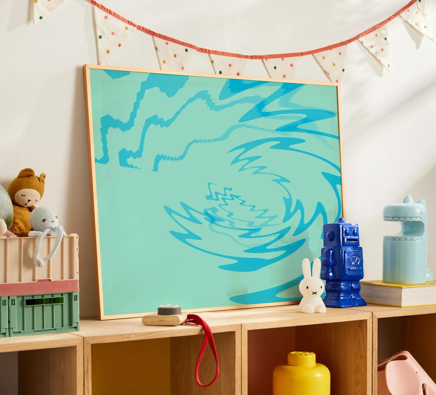 Disegno astratto a zigzag dinamico e ritorto in blu poster da Something for you