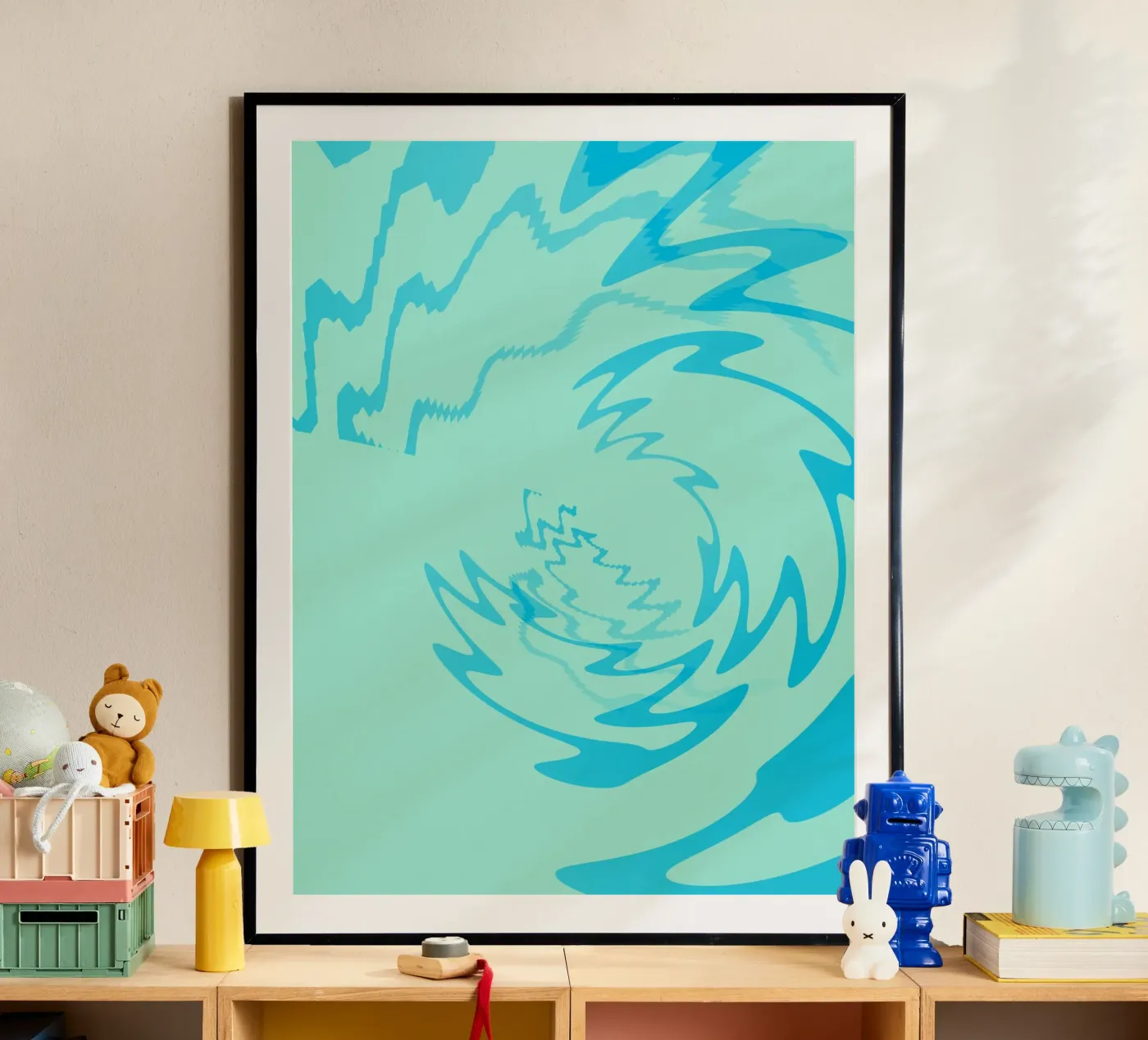 Disegno astratto a zigzag dinamico e ritorto in blu poster da Something for you