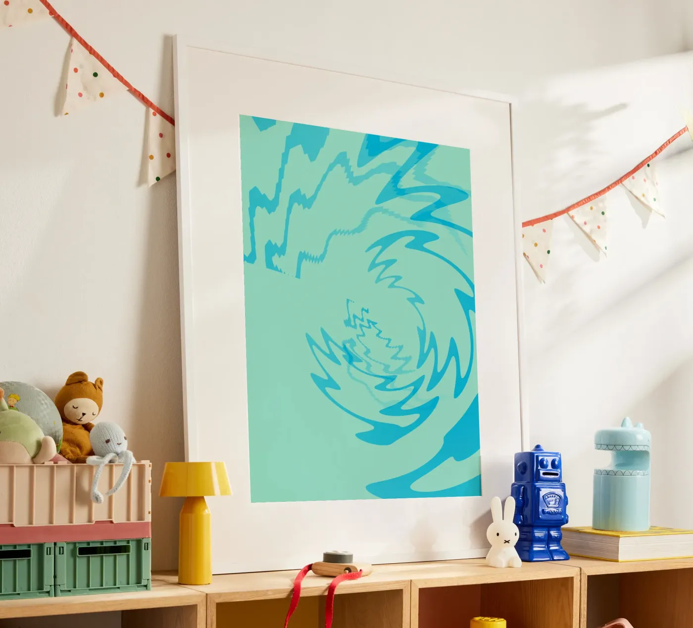 Disegno astratto a zigzag dinamico e ritorto in blu poster da Something for you