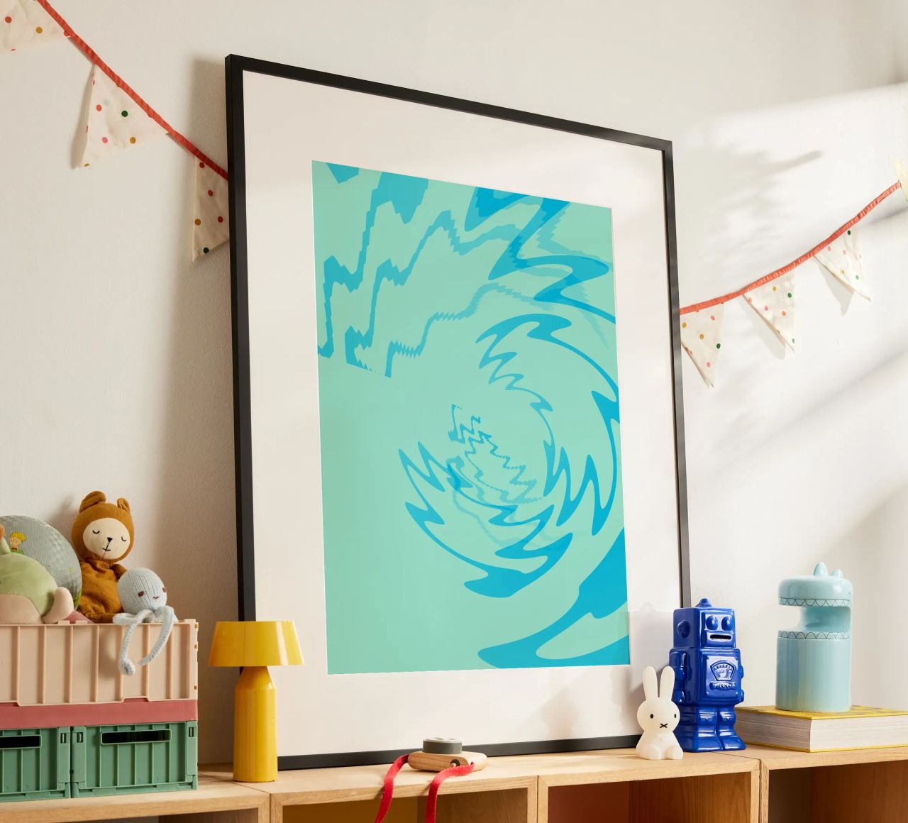 Abstract twisted dynamic zigzag pattern in blue hahnemühle by Something for you
