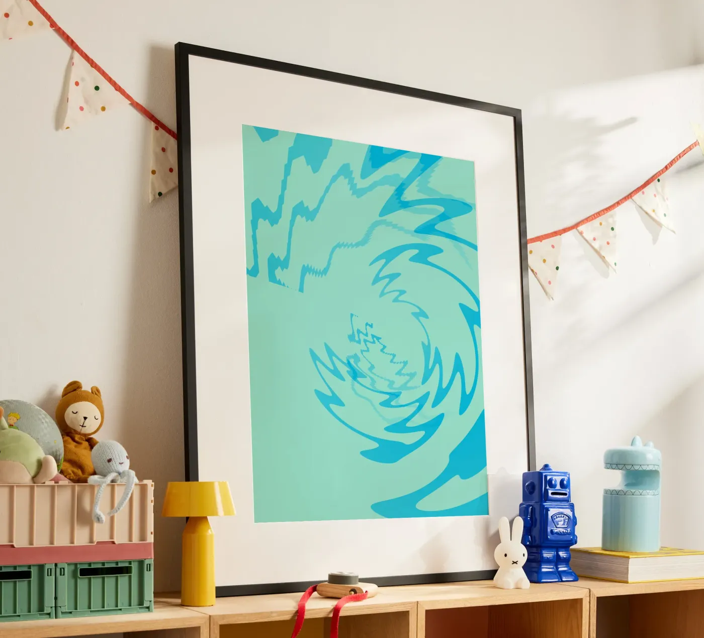 Disegno astratto a zigzag dinamico e ritorto in blu poster da Something for you