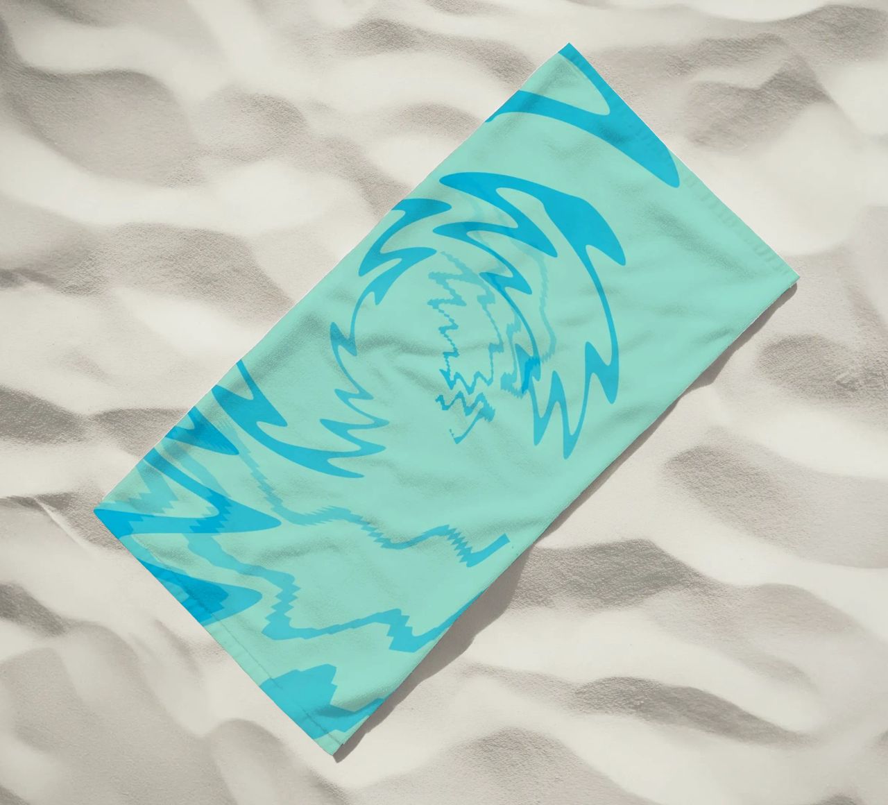 Abstract twisted dynamic zigzag pattern in blue beach towel by Something for you