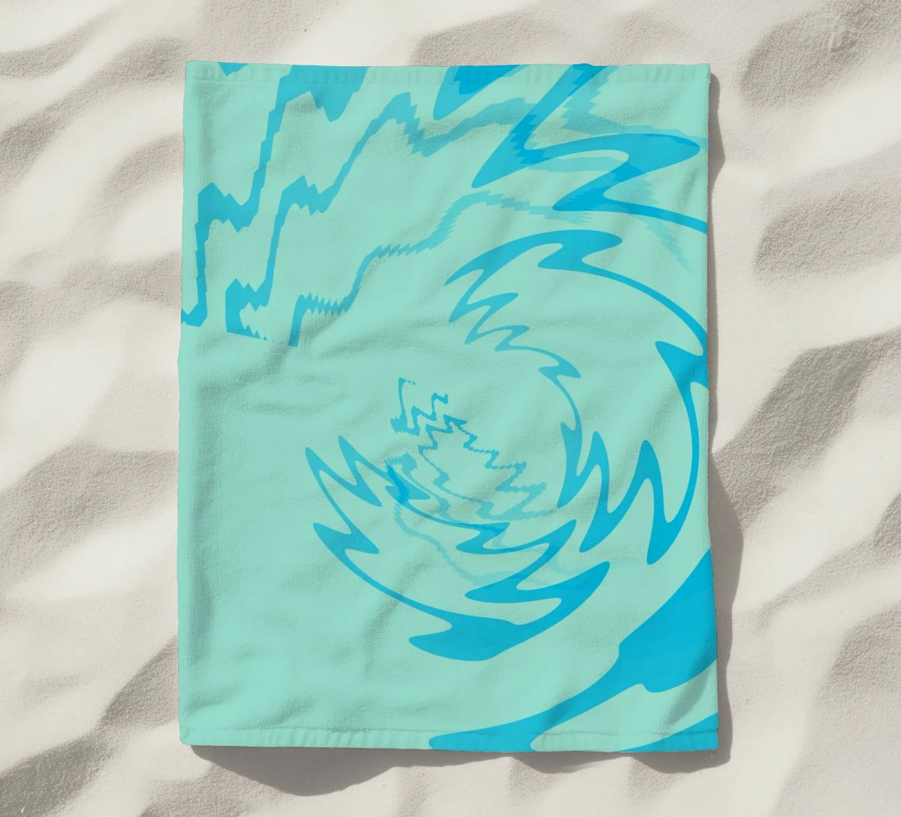 Abstract twisted dynamic zigzag pattern in blue beach towel by Something for you