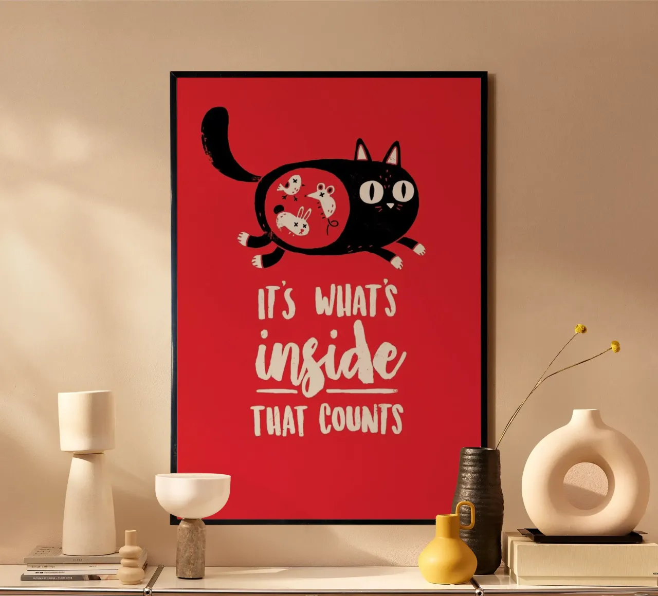 It'S Whats Inside That Counts Portrait poster con telaio in plastica da DinoMike