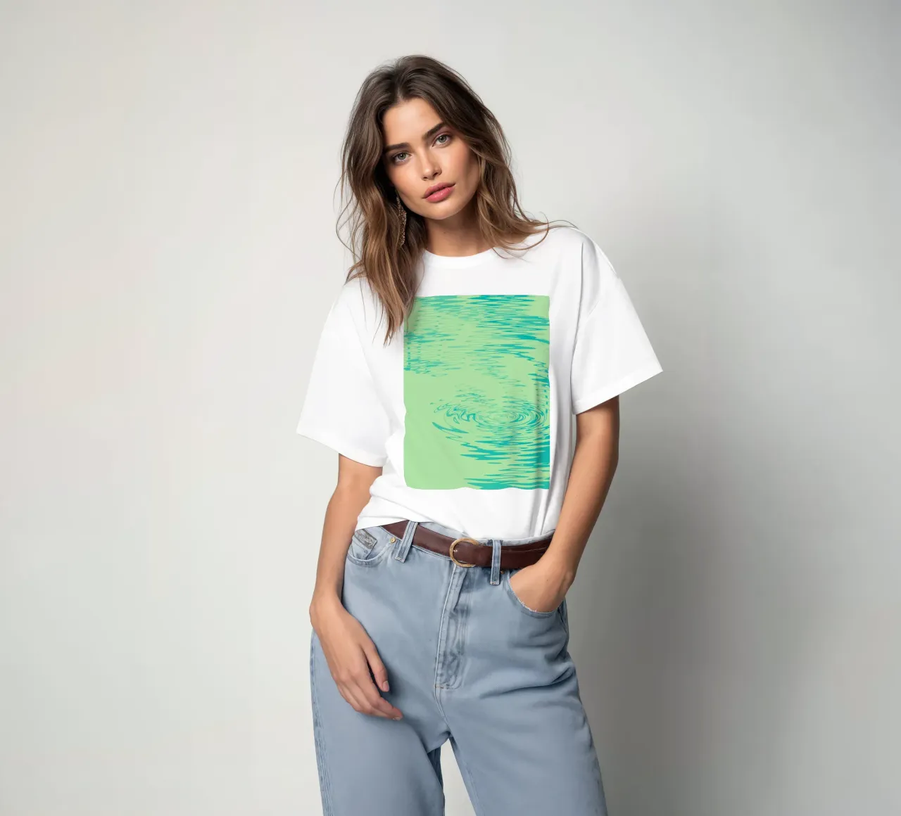 Abstract dynamic waves Water pattern in green and blue t-shirt by Something for you