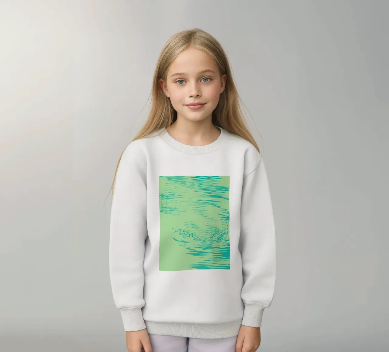Abstract dynamic waves Water pattern in green and blue kids sweatshirt by Something for you