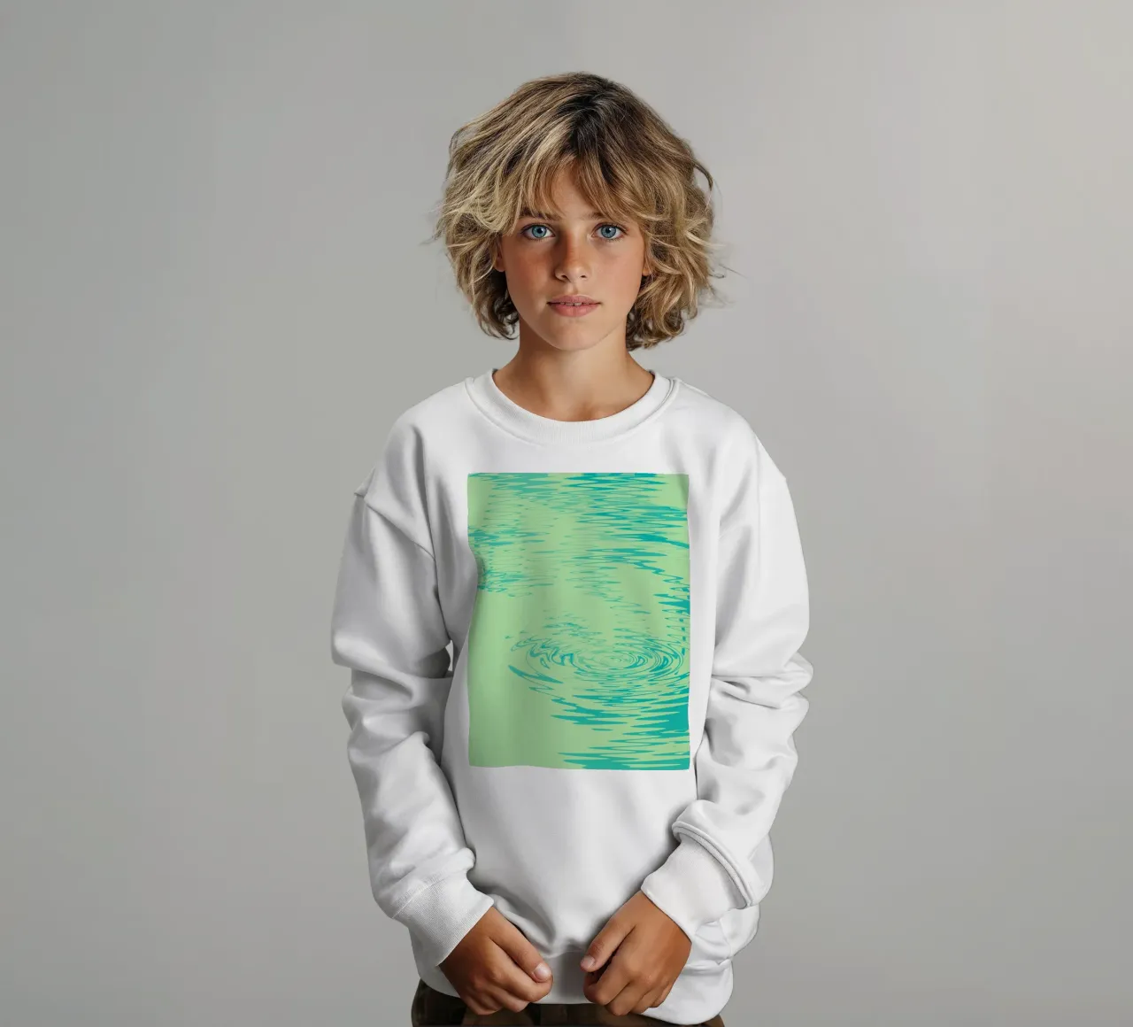 Abstract dynamic waves Water pattern in green and blue kids sweatshirt by Something for you