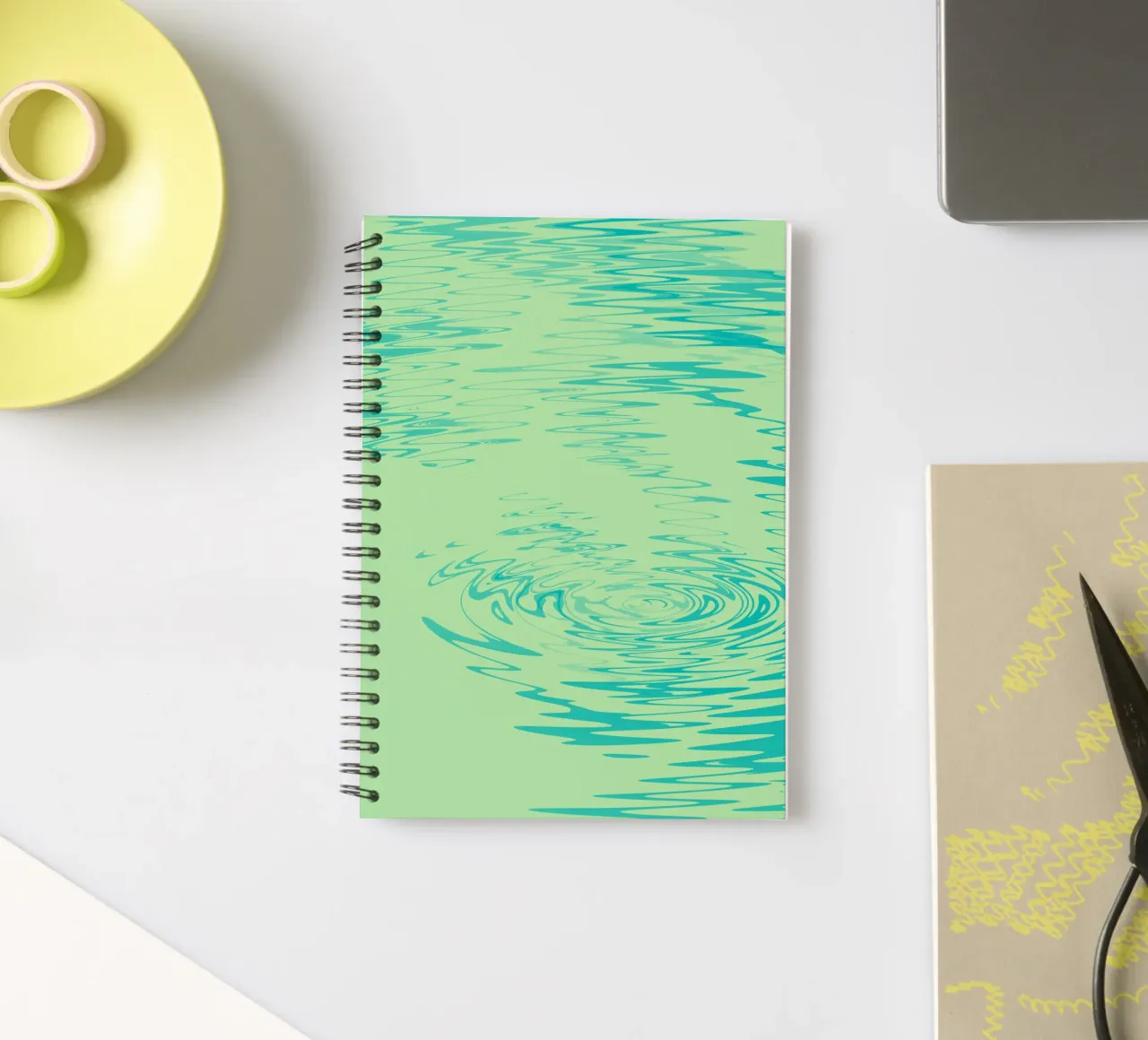 Abstract dynamic waves Water pattern in green and blue spiral notebook by Something for you