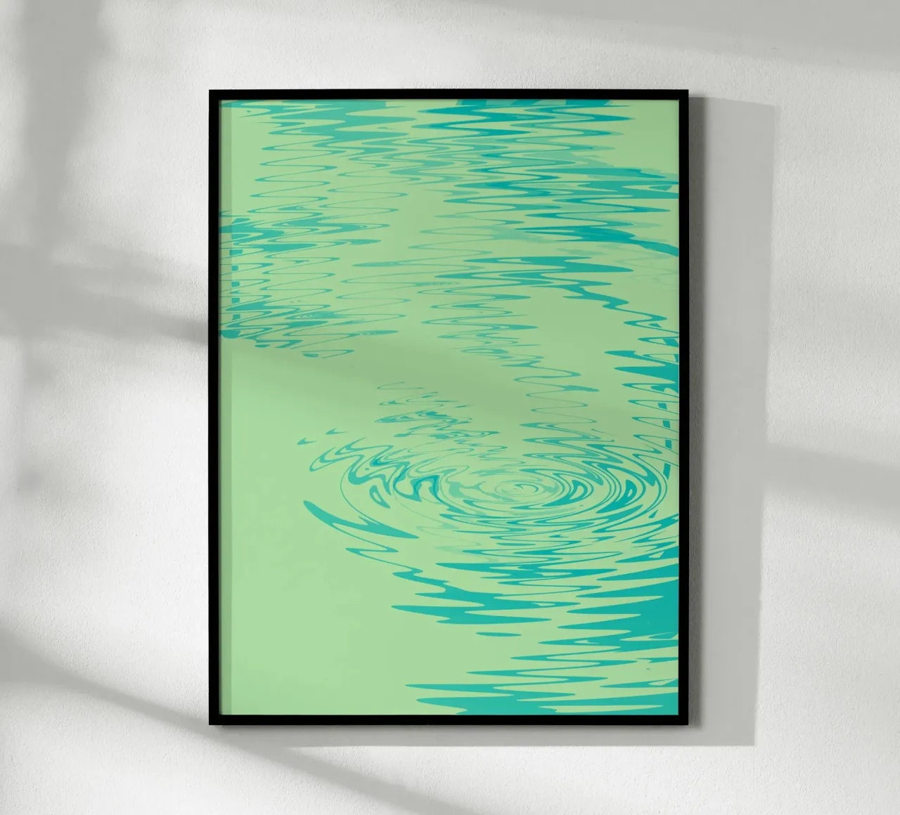 Abstrakte dynamische Wellen Wassermuster in Grün und Blau Poster mit Holzrahmen von Something for you
