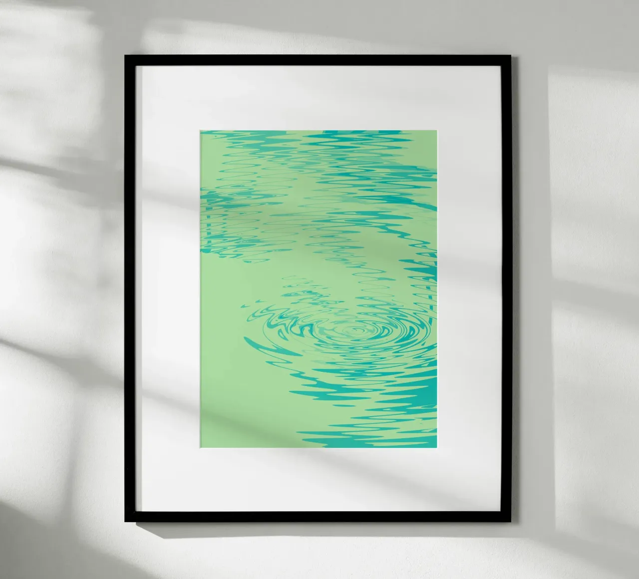 Abstrakte dynamische Wellen Wassermuster in Grün und Blau Poster mit Holzrahmen von Something for you