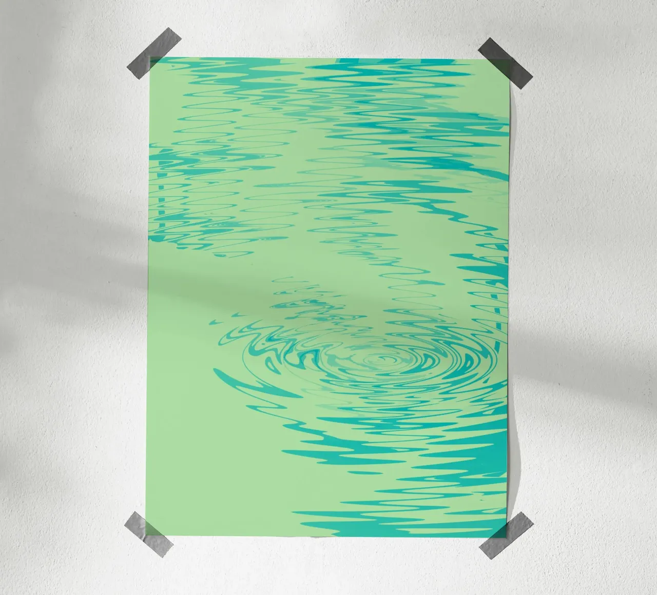 Abstrakte dynamische Wellen Wassermuster in Grün und Blau Poster mit Holzrahmen von Something for you