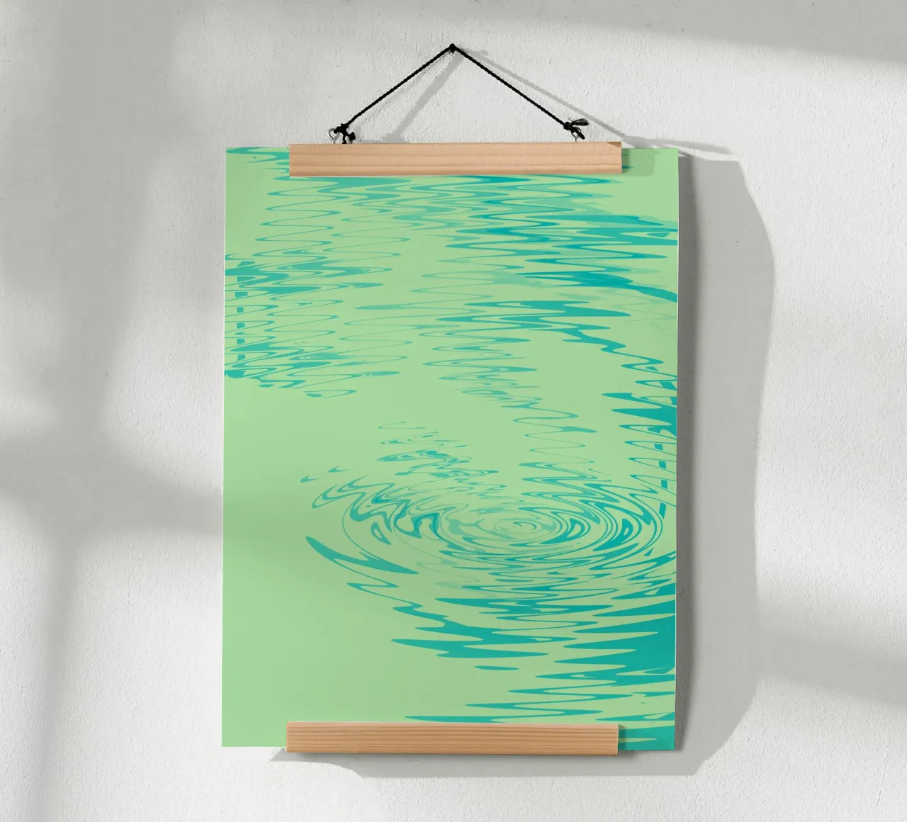 Abstrakte dynamische Wellen Wassermuster in Grün und Blau Poster mit Holzrahmen von Something for you
