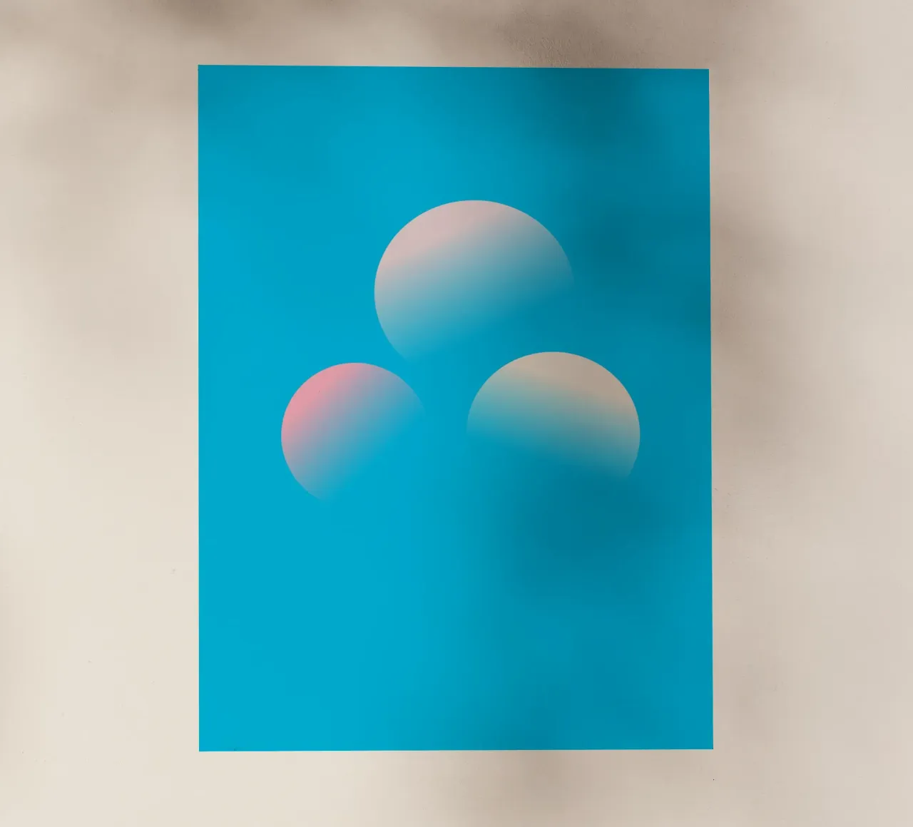 Painting of three planets against a blue sky backlit film by Something for you
