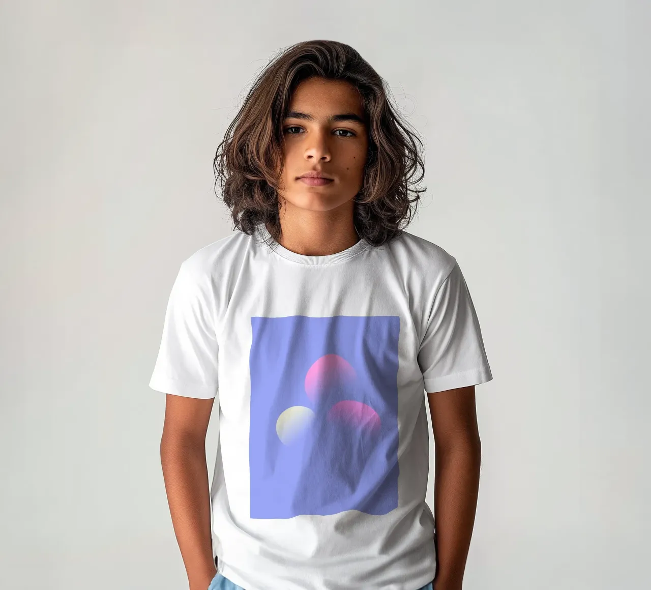 Painting of three planets against a purple background kids t-shirt by Something for you