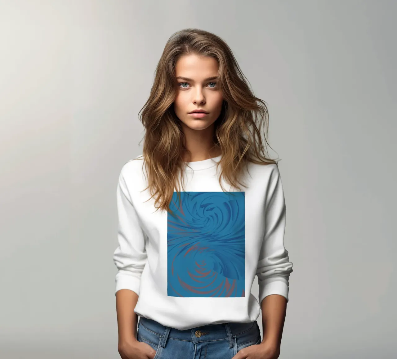 Abstract dynamic twisted pattern in blue and red sweatshirt by Something for you