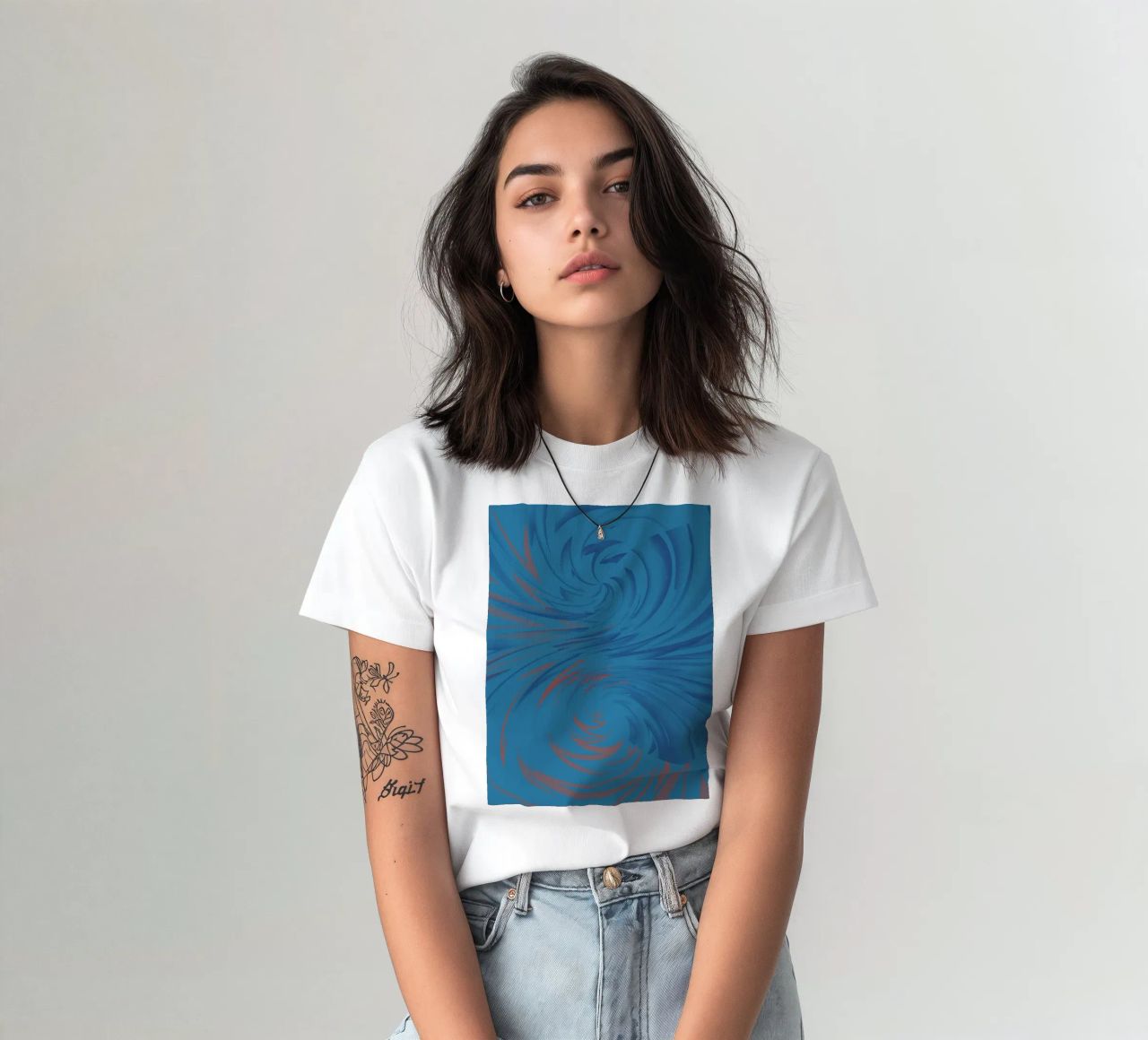 Abstract dynamic twisted pattern in blue and red t-shirt by Something for you