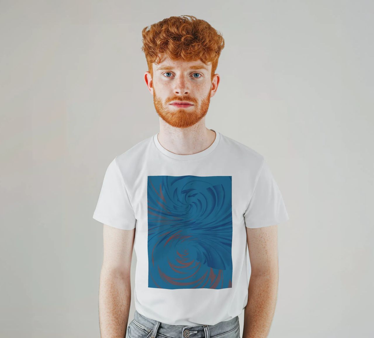 Abstract dynamic twisted pattern in blue and red t-shirt by Something for you