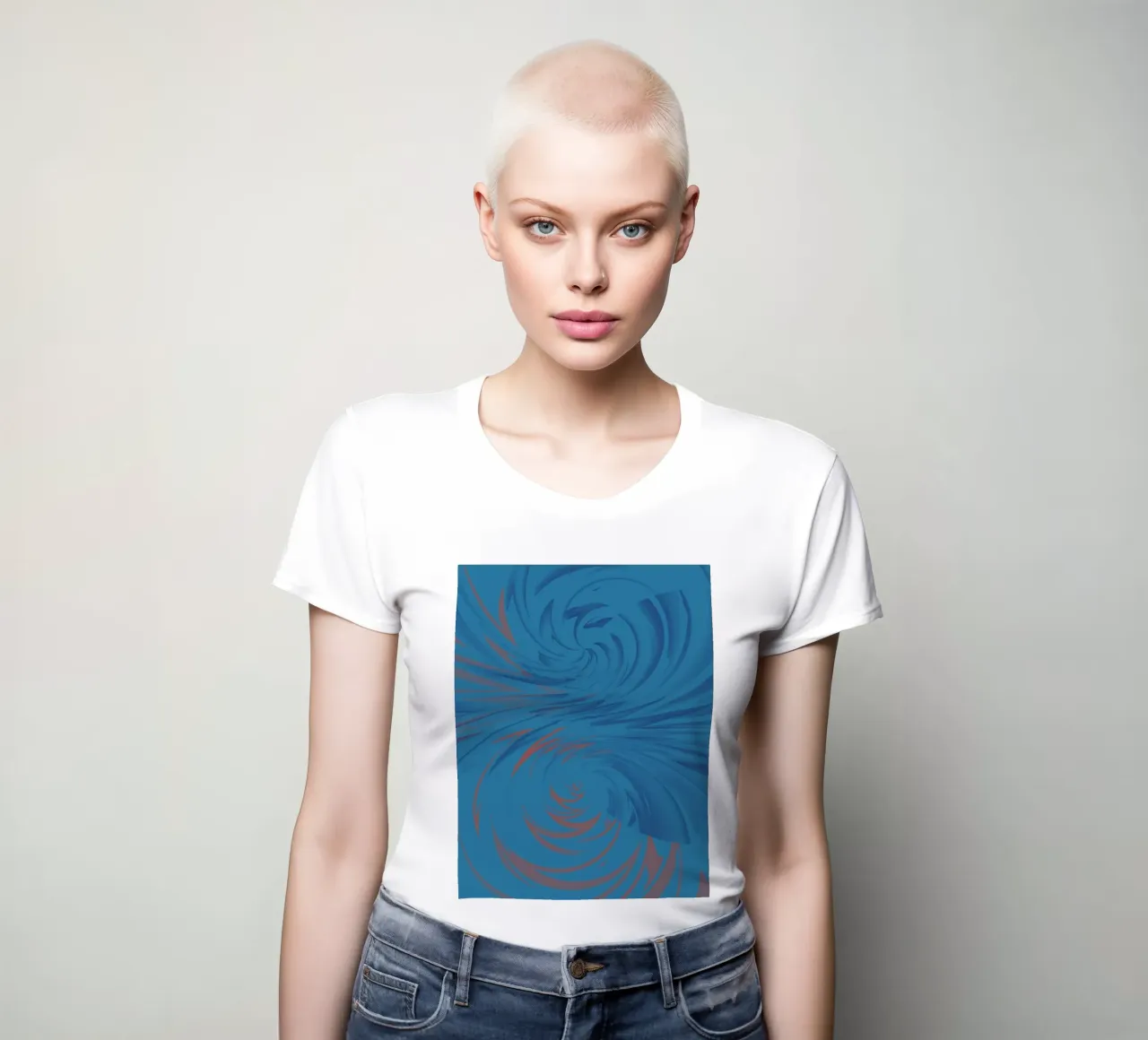 Disegno astratto dinamico a torsione in blu e rosso t-shirt da donna da Something for you