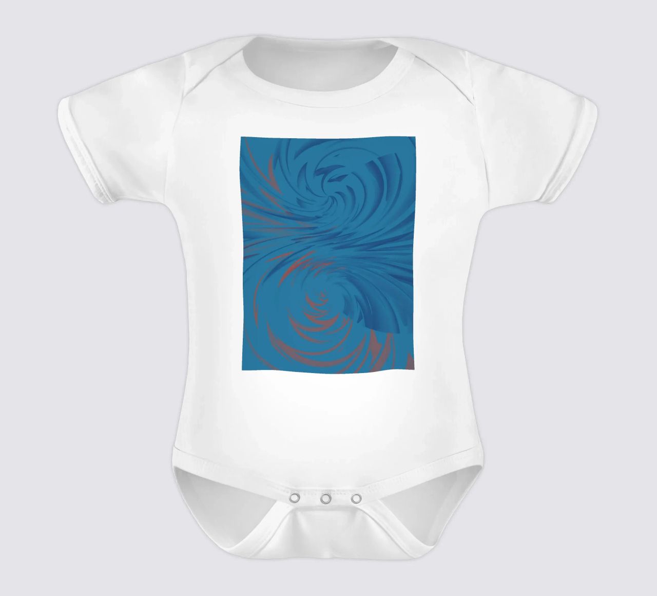 Abstract dynamic twisted pattern in blue and red short-sleeve baby romper by Something for you