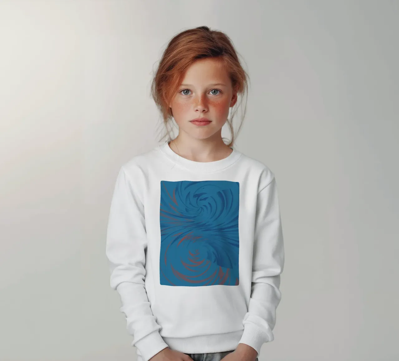 Abstract dynamic twisted pattern in blue and red kids sweatshirt by Something for you