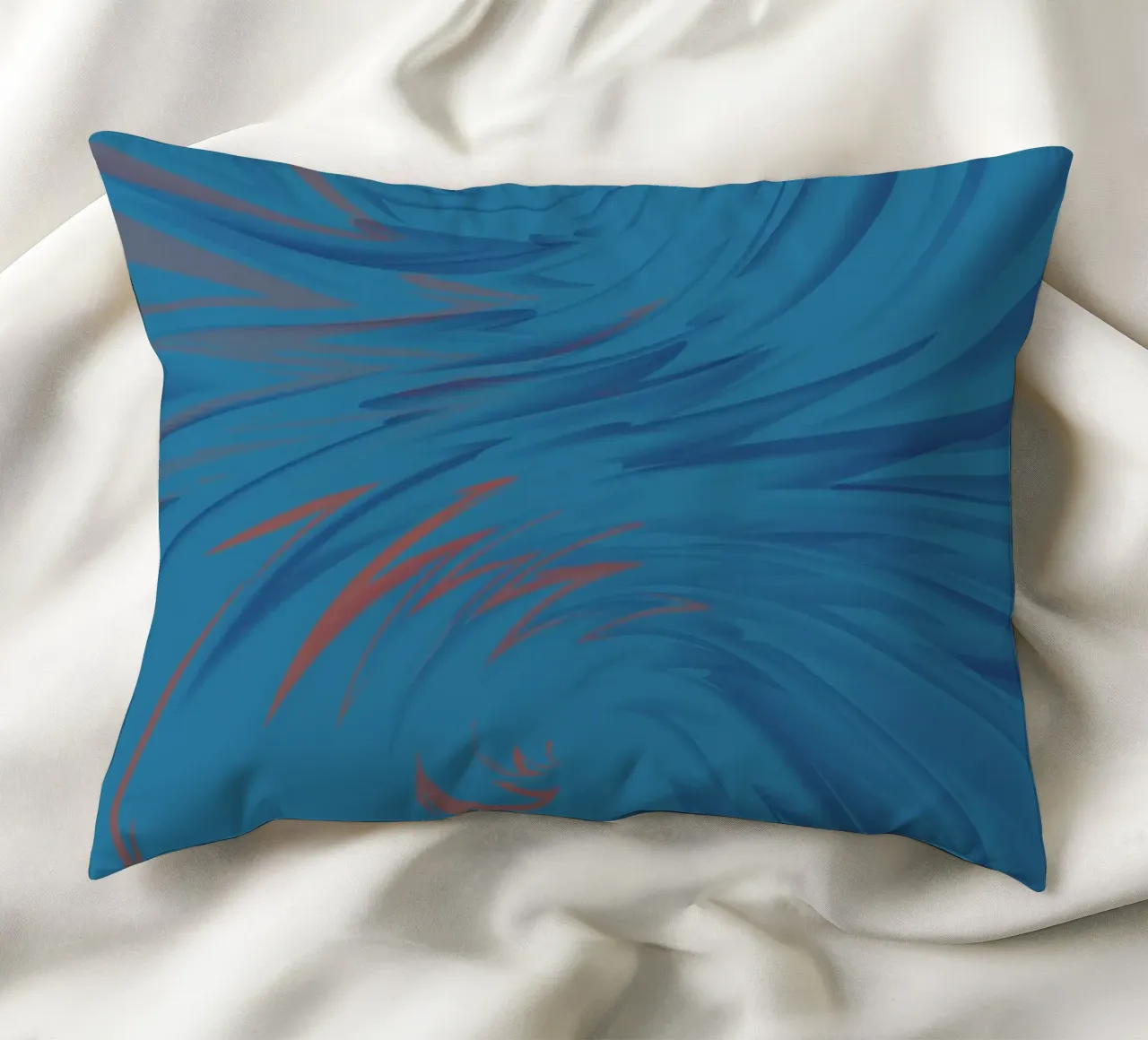 Abstract dynamic twisted pattern in blue and red decorative cushion by Something for you